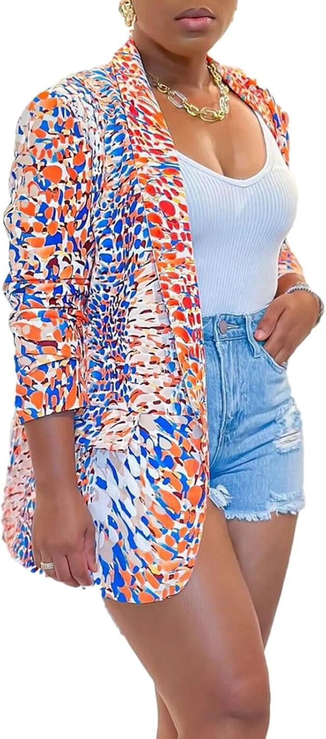 XZLUFNY Blazers Jacket for Women Office Work Business Multicolor Long Sleeve Open Front Coat