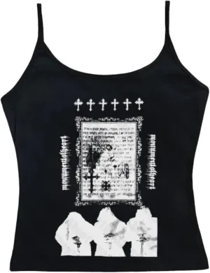 Y2k Camisole Grunge Emo Graphic Baby Tank Top Summer 2000s Vintage Coquette Spaghetti Strap Cute Crop Tops