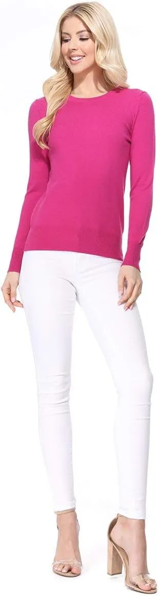YEMAK Women's Knit Sweater Pullover  Long Sleeve Crewneck Basic Classic Casual Knitted Soft Lightweight T-Shirt Top