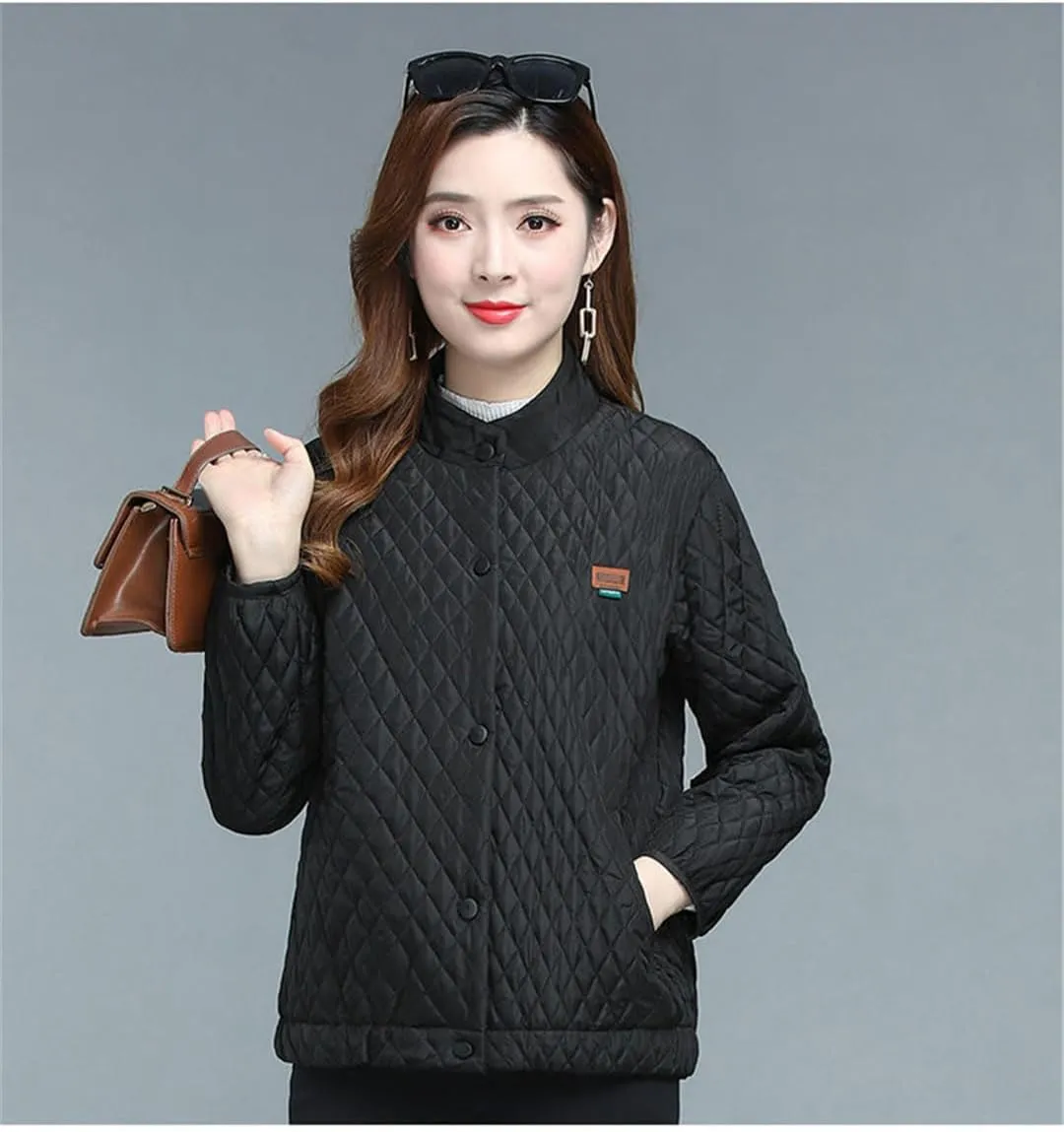 Zadaos Women Relaxed Light Thin Cotton-Padded Clothes Coat Stand Collar Jacket Keep Warm Outerwear