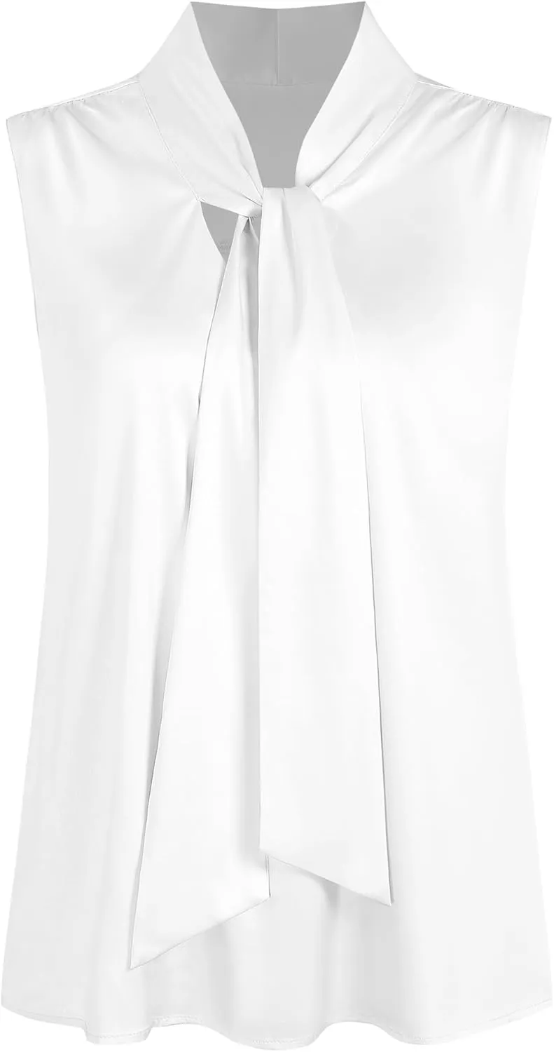 ZAFUL Women's Silk Satin Tank Tops Bow Tie Knot Mock Neck Casual Sleeveless Blouses Summer Basic Tanks Shirt