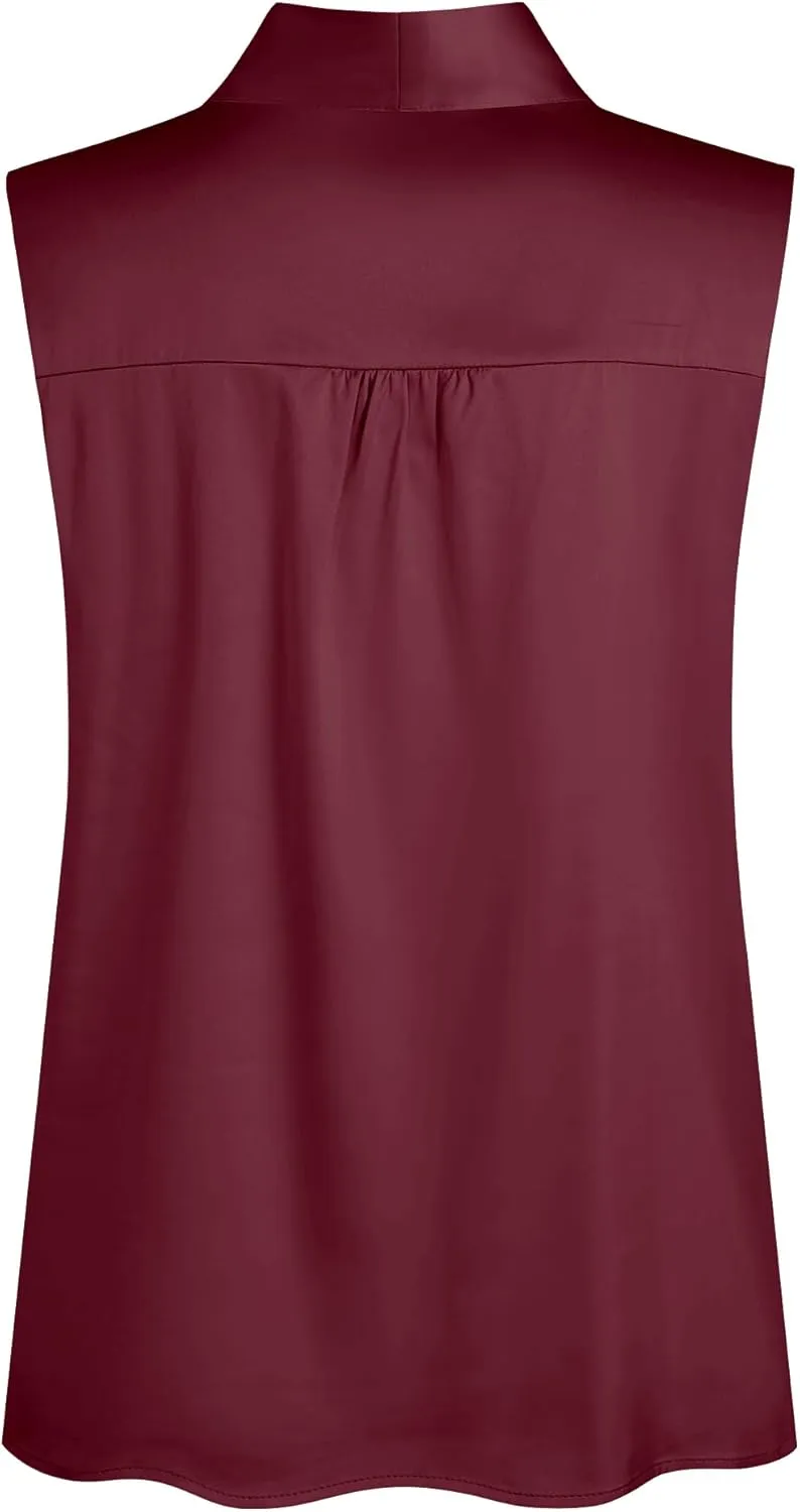 ZAFUL Women's Silk Satin Tank Tops Bow Tie Knot Mock Neck Casual Sleeveless Blouses Summer Basic Tanks Shirt