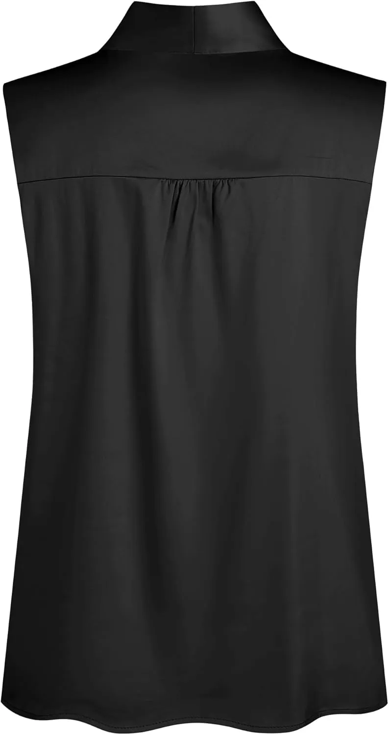 ZAFUL Women's Silk Satin Tank Tops Bow Tie Knot Mock Neck Casual Sleeveless Blouses Summer Basic Tanks Shirt