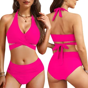 Zando High Waisted Swim Suits for Women 2025 Tummy Control Bikini Flattering 2 Piece Swimsuits for Curvy Women Bathing Suit