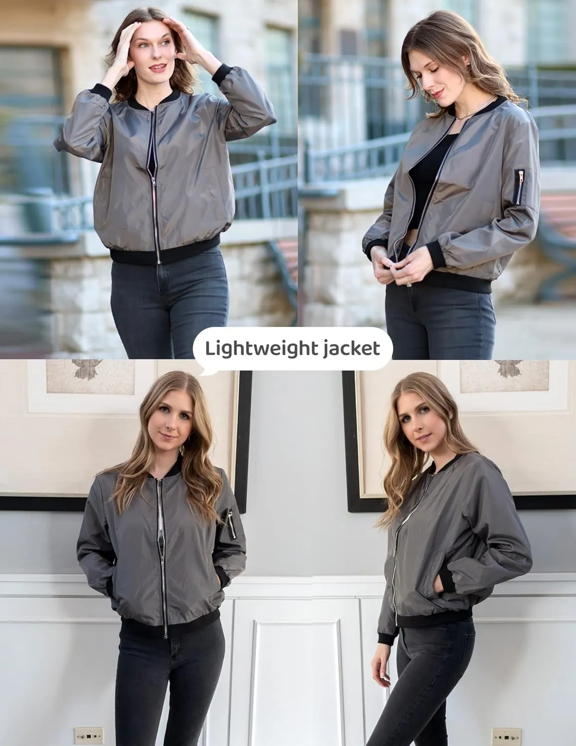 Zeagoo Women's Bomber Jacket Casual Coat Zip Up Outerwear Windbreaker with Pockets S-XXL
