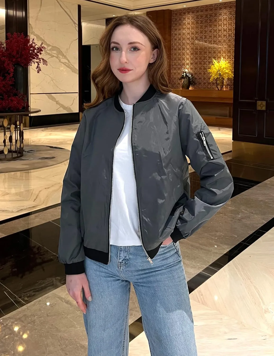 Zeagoo Women's Bomber Jacket Casual Coat Zip Up Outerwear Windbreaker with Pockets S-XXL