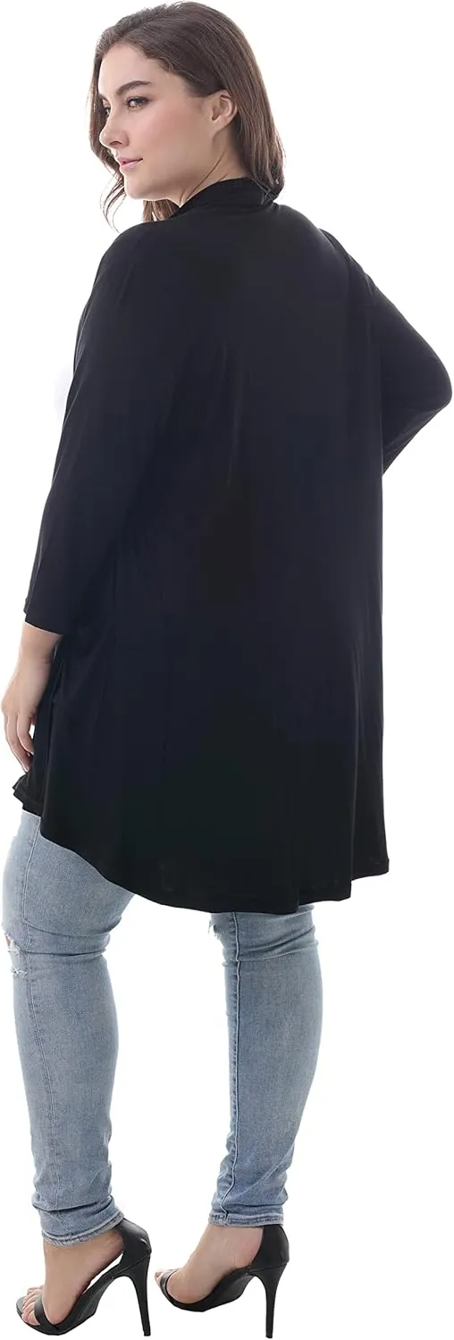 ZERDOCEAN Women's Plus Size 3/4 Sleeve Lightweight Soft Printed Drape Cardigan with Pockets