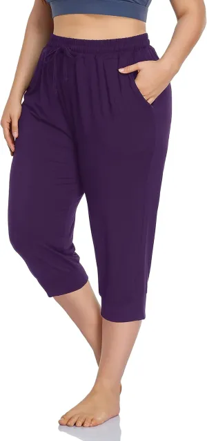 ZERDOCEAN Women's Plus Size Active Yoga Lounge Indoor Capri Casual Comfy Relaxed Joggers Pants with Pockets Drawstring