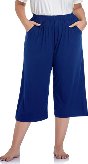 ZERDOCEAN Women's Plus Size Modal Stretchy Relaxed Lounge Capris with Pockets