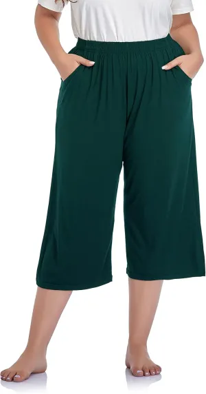 ZERDOCEAN Women's Plus Size Modal Stretchy Relaxed Lounge Capris with Pockets