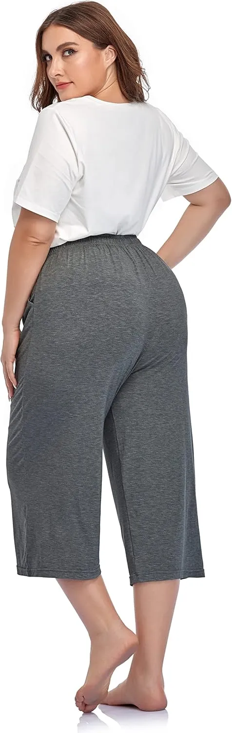 ZERDOCEAN Women's Plus Size Modal Stretchy Relaxed Lounge Capris with Pockets