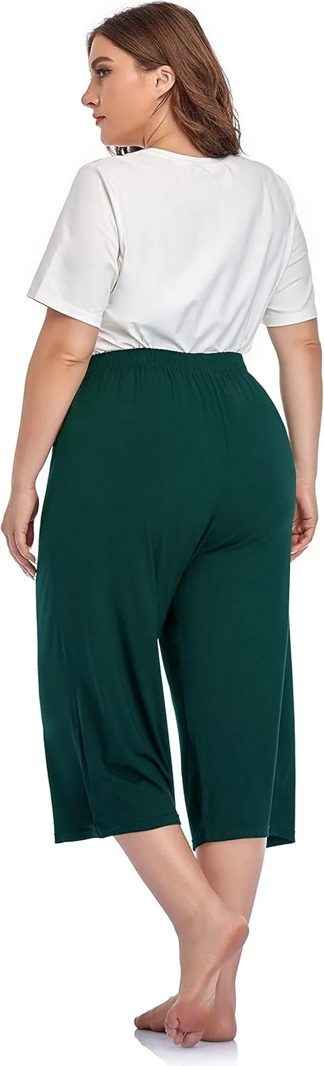 ZERDOCEAN Women's Plus Size Modal Stretchy Relaxed Lounge Capris with Pockets