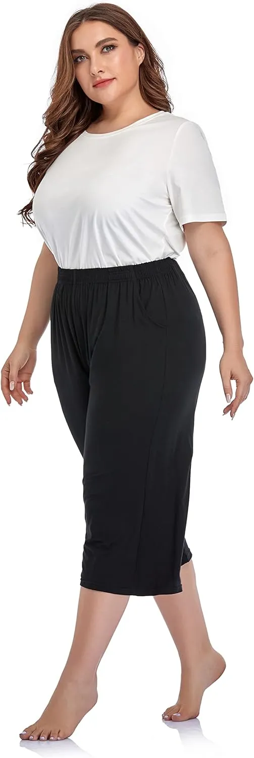 ZERDOCEAN Women's Plus Size Modal Stretchy Relaxed Lounge Capris with Pockets