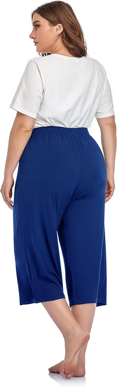ZERDOCEAN Women's Plus Size Modal Stretchy Relaxed Lounge Capris with Pockets