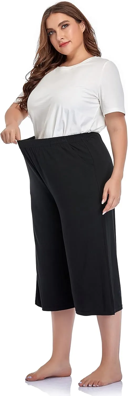 ZERDOCEAN Women's Plus Size Modal Stretchy Relaxed Lounge Capris with Pockets