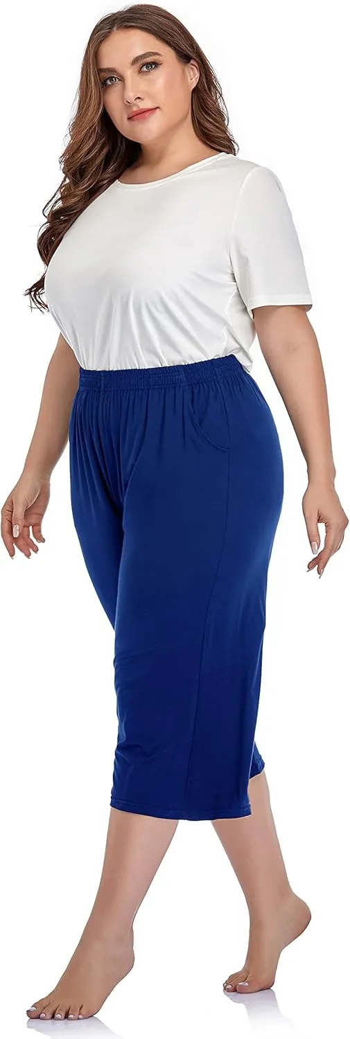 ZERDOCEAN Women's Plus Size Modal Stretchy Relaxed Lounge Capris with Pockets