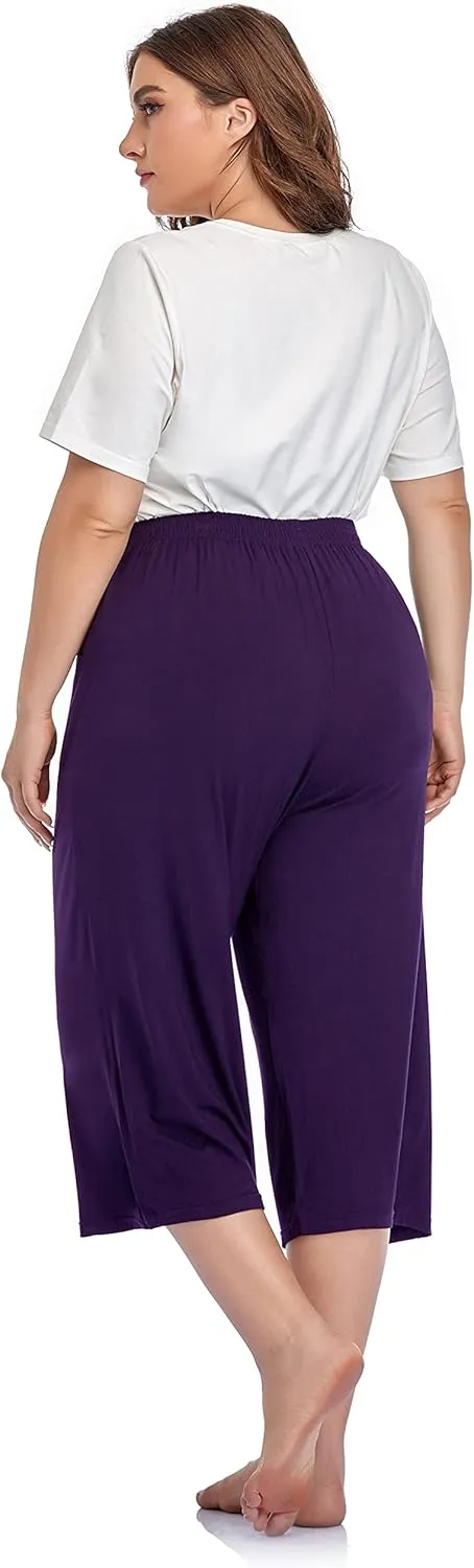ZERDOCEAN Women's Plus Size Modal Stretchy Relaxed Lounge Capris with Pockets