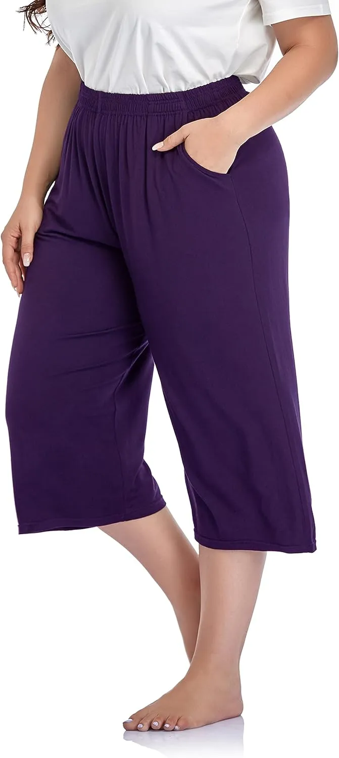 ZERDOCEAN Women's Plus Size Modal Stretchy Relaxed Lounge Capris with Pockets