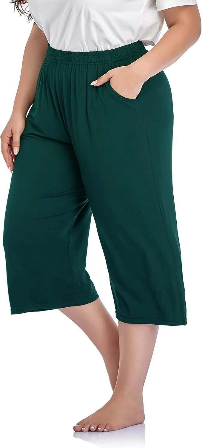 ZERDOCEAN Women's Plus Size Modal Stretchy Relaxed Lounge Capris with Pockets