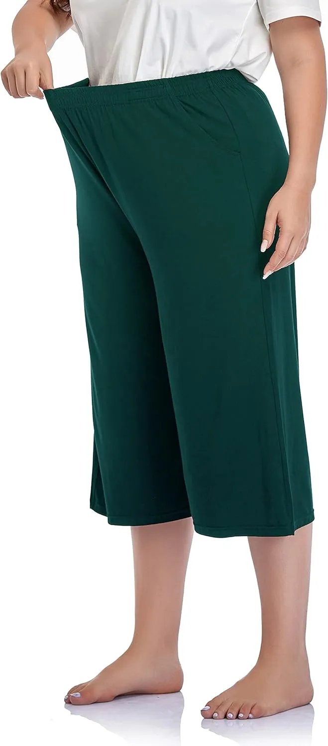 ZERDOCEAN Women's Plus Size Modal Stretchy Relaxed Lounge Capris with Pockets