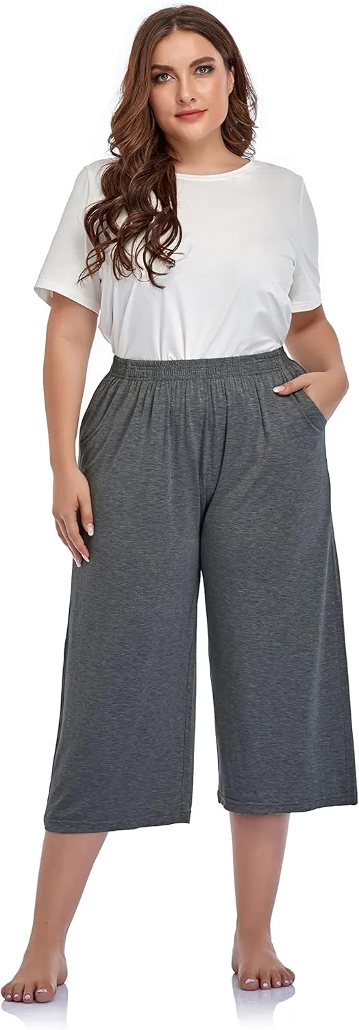 ZERDOCEAN Women's Plus Size Modal Stretchy Relaxed Lounge Capris with Pockets