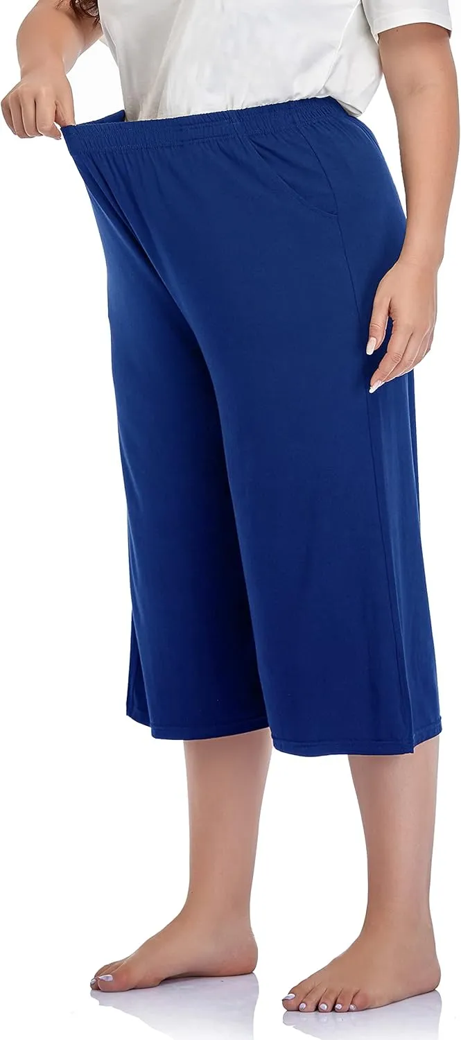 ZERDOCEAN Women's Plus Size Modal Stretchy Relaxed Lounge Capris with Pockets
