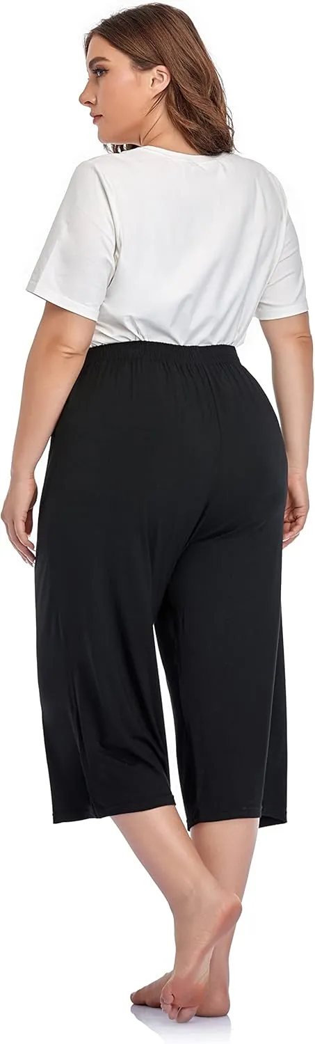 ZERDOCEAN Women's Plus Size Modal Stretchy Relaxed Lounge Capris with Pockets