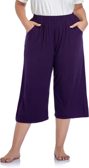 ZERDOCEAN Women's Plus Size Modal Stretchy Relaxed Lounge Capris with Pockets