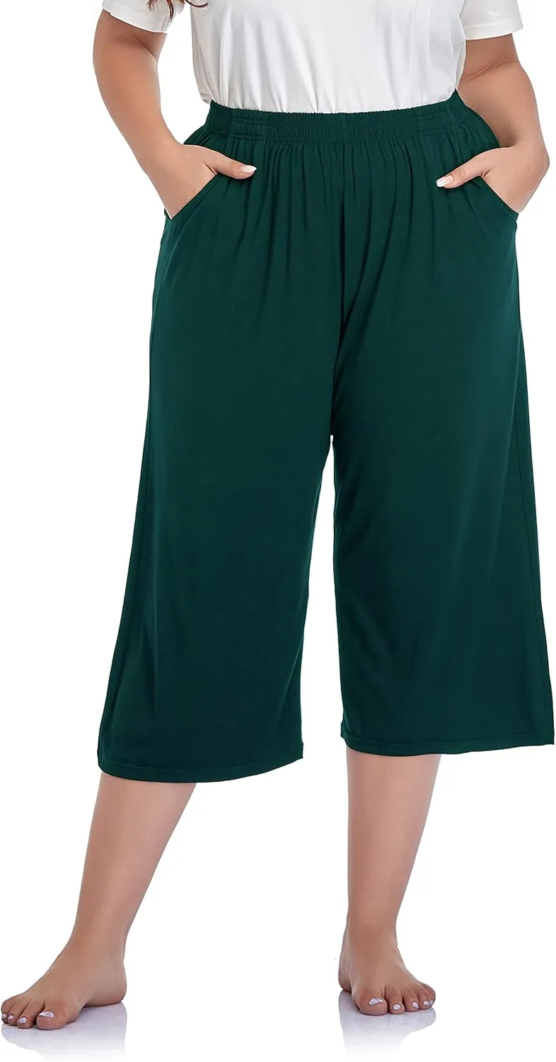 ZERDOCEAN Women's Plus Size Modal Stretchy Relaxed Lounge Capris with Pockets