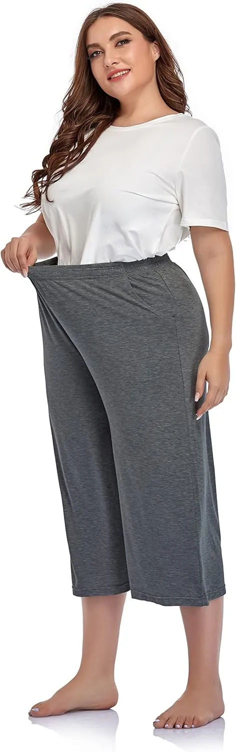 ZERDOCEAN Women's Plus Size Modal Stretchy Relaxed Lounge Capris with Pockets