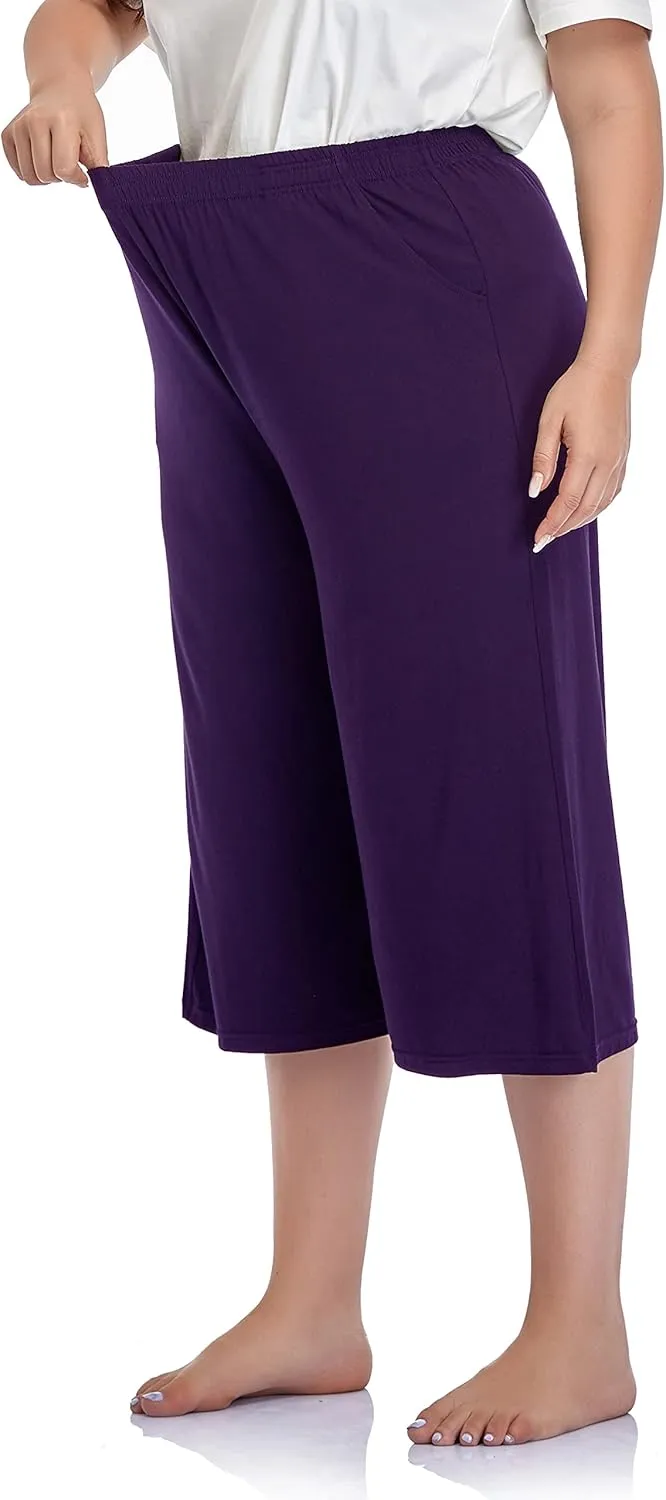 ZERDOCEAN Women's Plus Size Modal Stretchy Relaxed Lounge Capris with Pockets