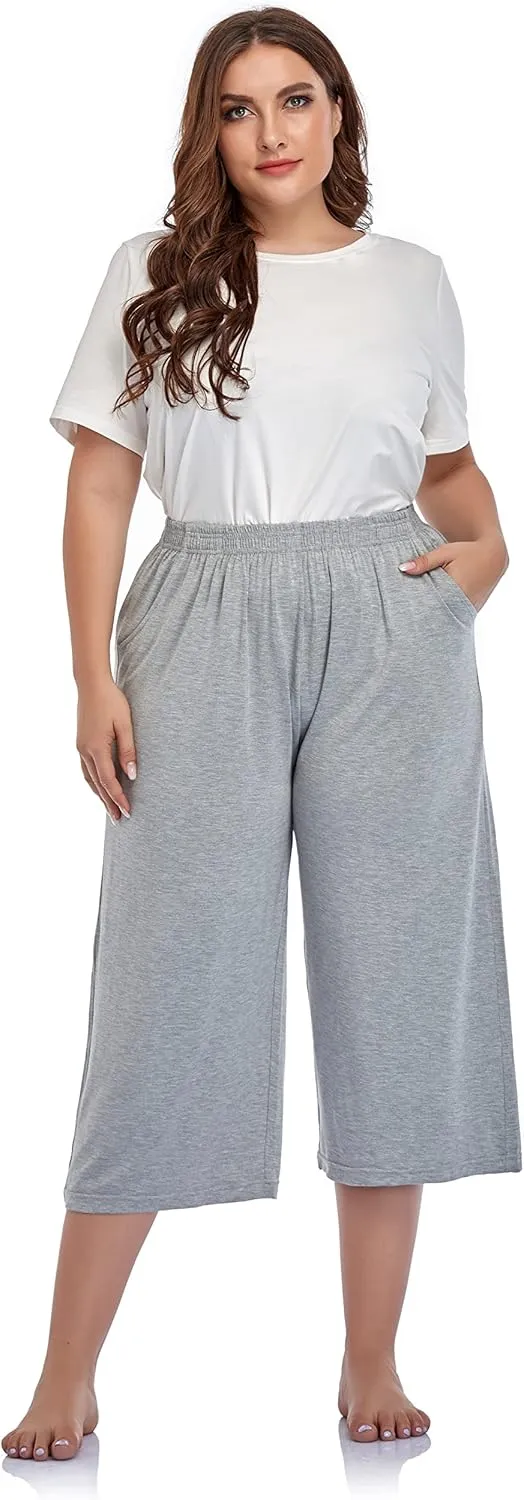ZERDOCEAN Women's Plus Size Modal Stretchy Relaxed Lounge Capris with Pockets