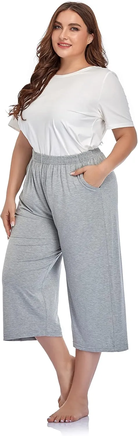 ZERDOCEAN Women's Plus Size Modal Stretchy Relaxed Lounge Capris with Pockets