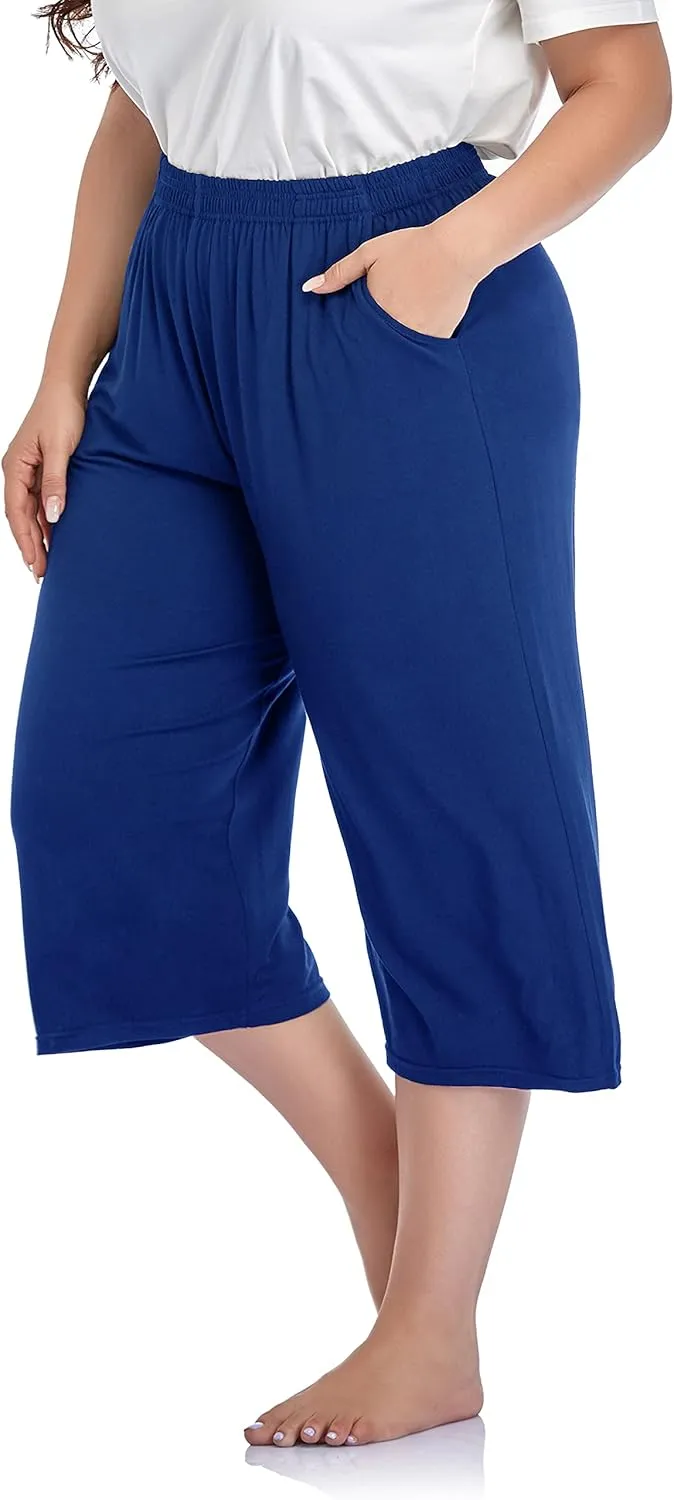 ZERDOCEAN Women's Plus Size Modal Stretchy Relaxed Lounge Capris with Pockets