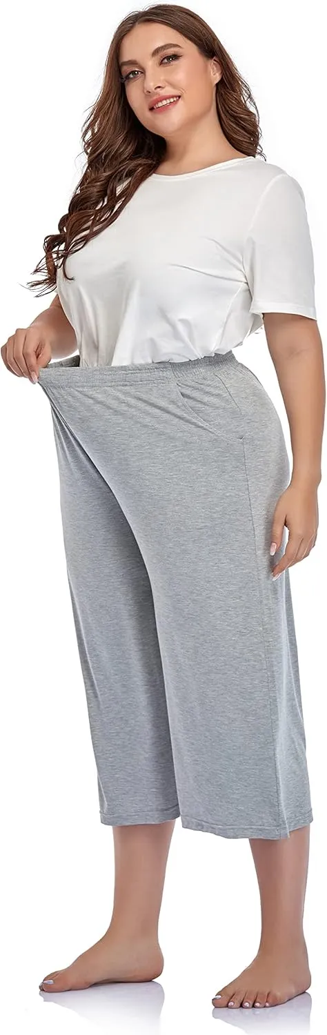 ZERDOCEAN Women's Plus Size Modal Stretchy Relaxed Lounge Capris with Pockets