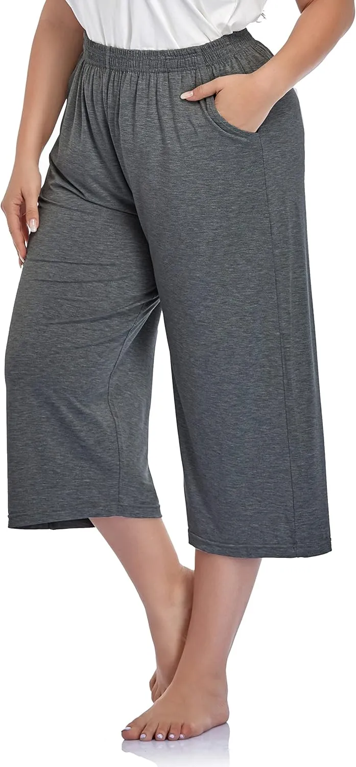 ZERDOCEAN Women's Plus Size Modal Stretchy Relaxed Lounge Capris with Pockets