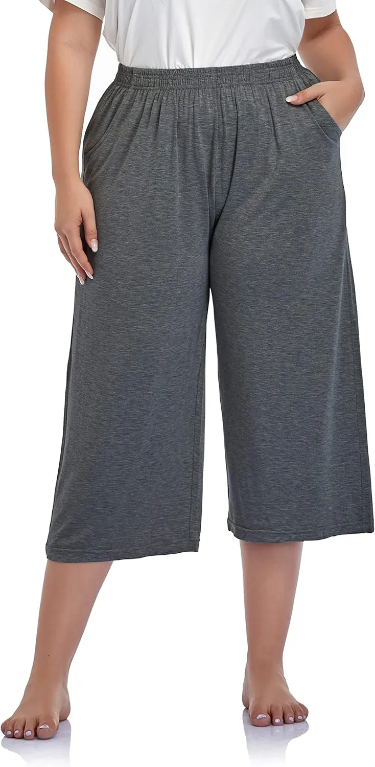 ZERDOCEAN Women's Plus Size Modal Stretchy Relaxed Lounge Capris with Pockets