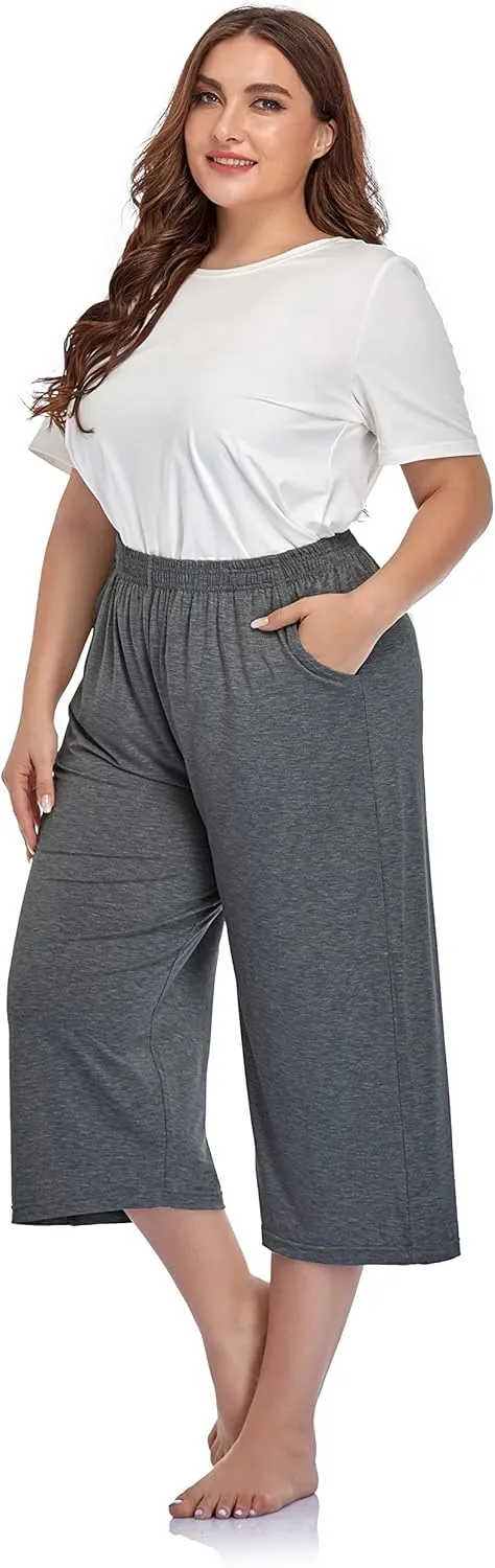 ZERDOCEAN Women's Plus Size Modal Stretchy Relaxed Lounge Capris with Pockets