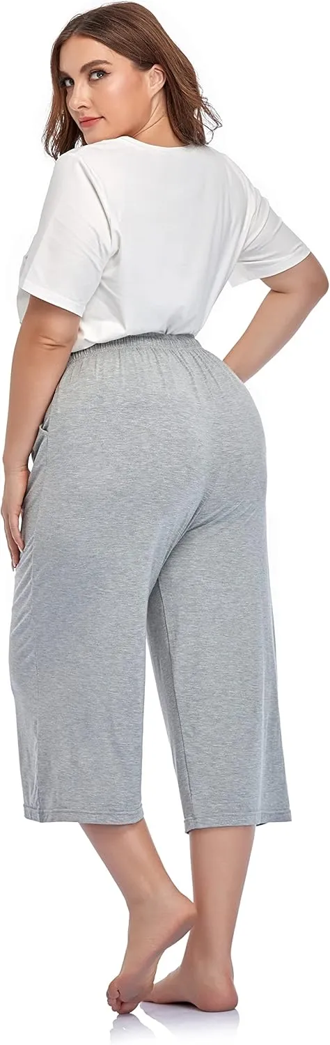 ZERDOCEAN Women's Plus Size Modal Stretchy Relaxed Lounge Capris with Pockets