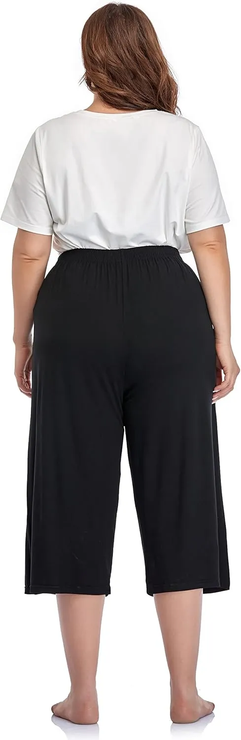ZERDOCEAN Women's Plus Size Modal Stretchy Relaxed Lounge Capris with Pockets