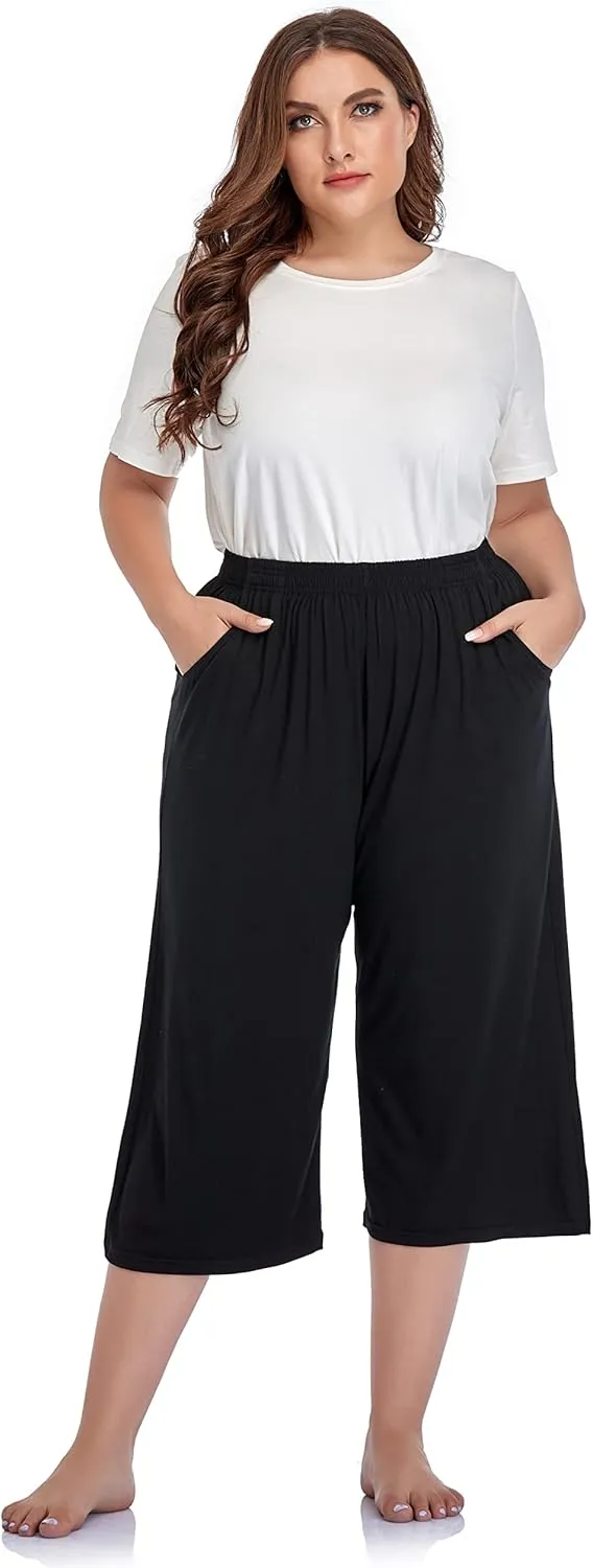 ZERDOCEAN Women's Plus Size Modal Stretchy Relaxed Lounge Capris with Pockets