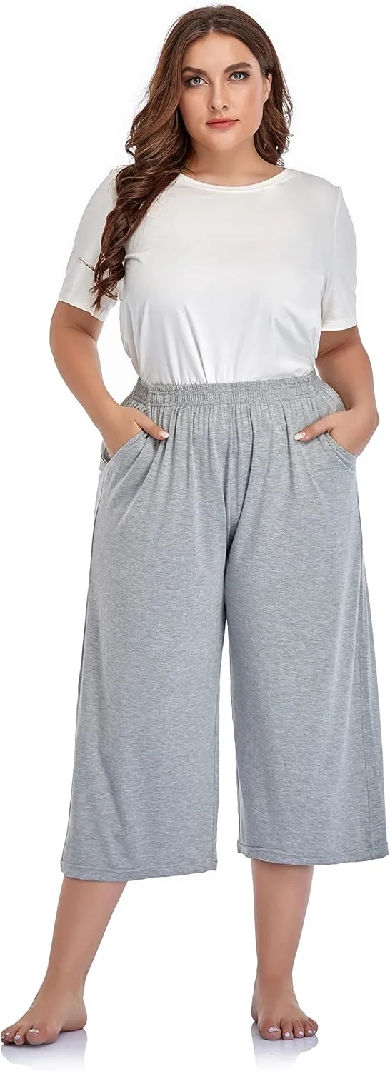 ZERDOCEAN Women's Plus Size Modal Stretchy Relaxed Lounge Capris with Pockets
