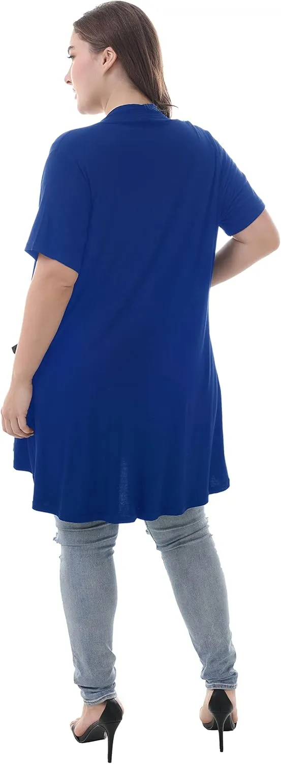 ZERDOCEAN Women's Plus Size Short Sleeve Lightweight Soft Printed Drape Cardigan with Pockets