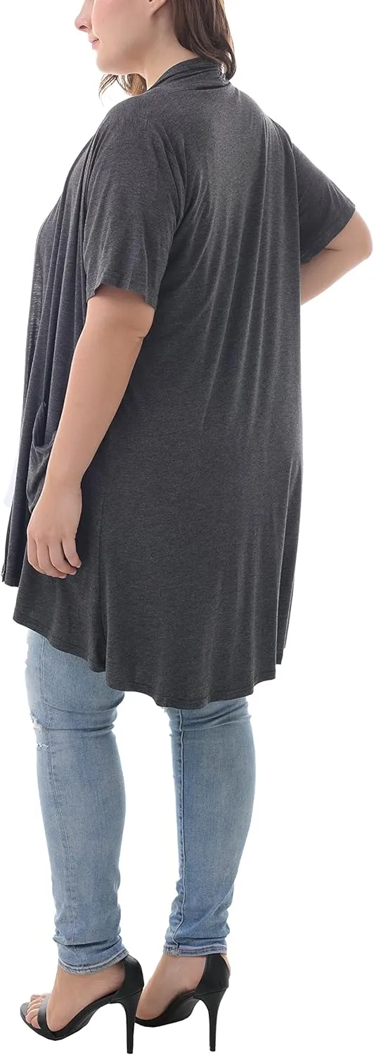 ZERDOCEAN Women's Plus Size Short Sleeve Lightweight Soft Printed Drape Cardigan with Pockets