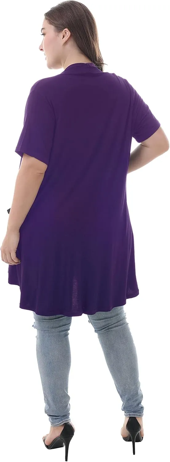 ZERDOCEAN Women's Plus Size Short Sleeve Lightweight Soft Printed Drape Cardigan with Pockets