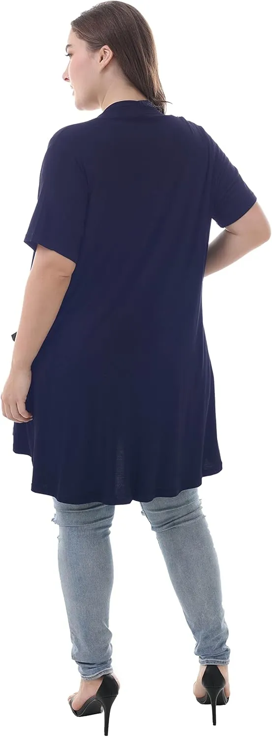 ZERDOCEAN Women's Plus Size Short Sleeve Lightweight Soft Printed Drape Cardigan with Pockets