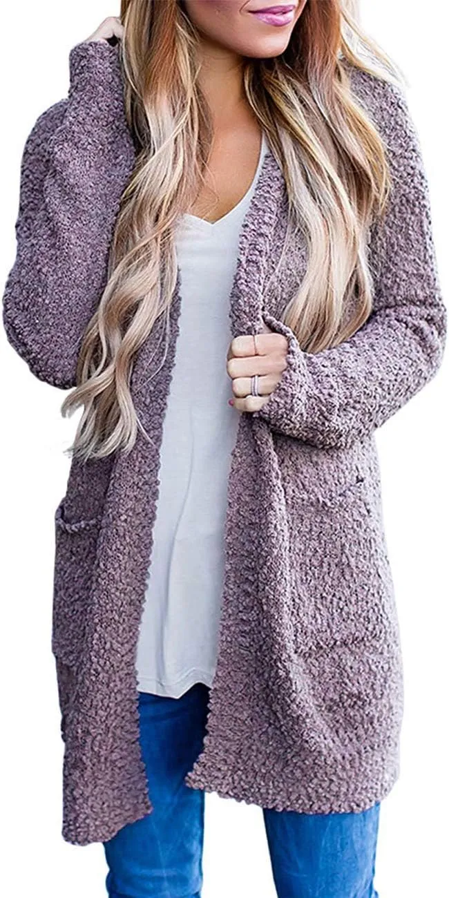 ZESICA Women's Fall Casual Long Sleeve Open Front Soft Chunky Knit Sweater Cardigan Outerwear