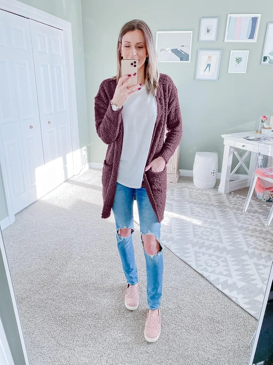ZESICA Women's Fall Casual Long Sleeve Open Front Soft Chunky Knit Sweater Cardigan Outerwear