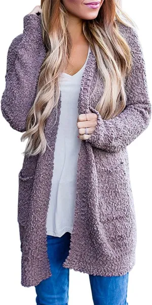 ZESICA Women's Fall Casual Long Sleeve Open Front Soft Chunky Knit Sweater Cardigan Outerwear