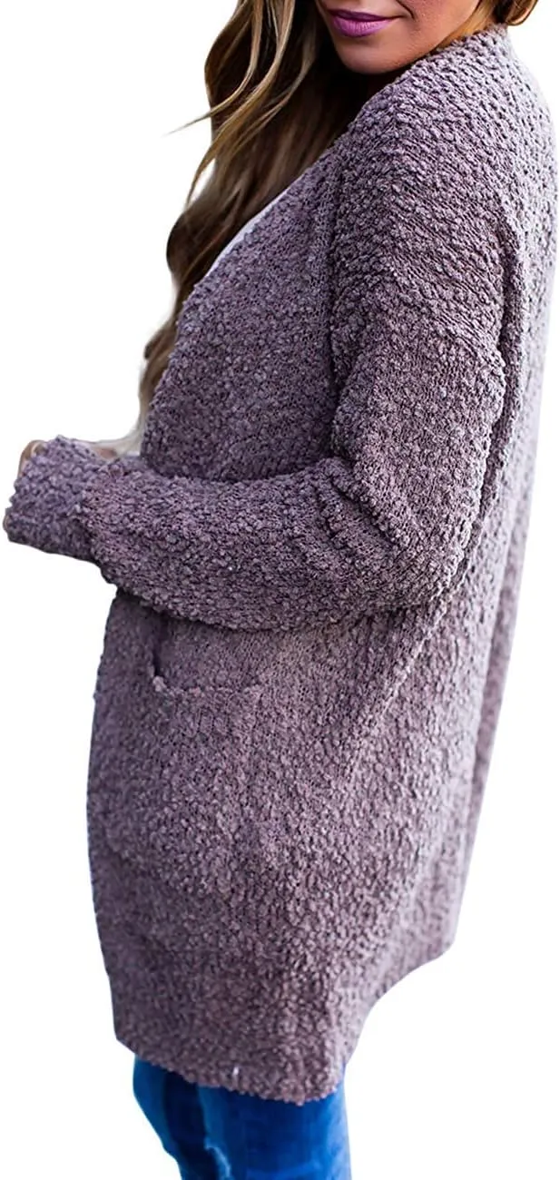 ZESICA Women's Fall Casual Long Sleeve Open Front Soft Chunky Knit Sweater Cardigan Outerwear